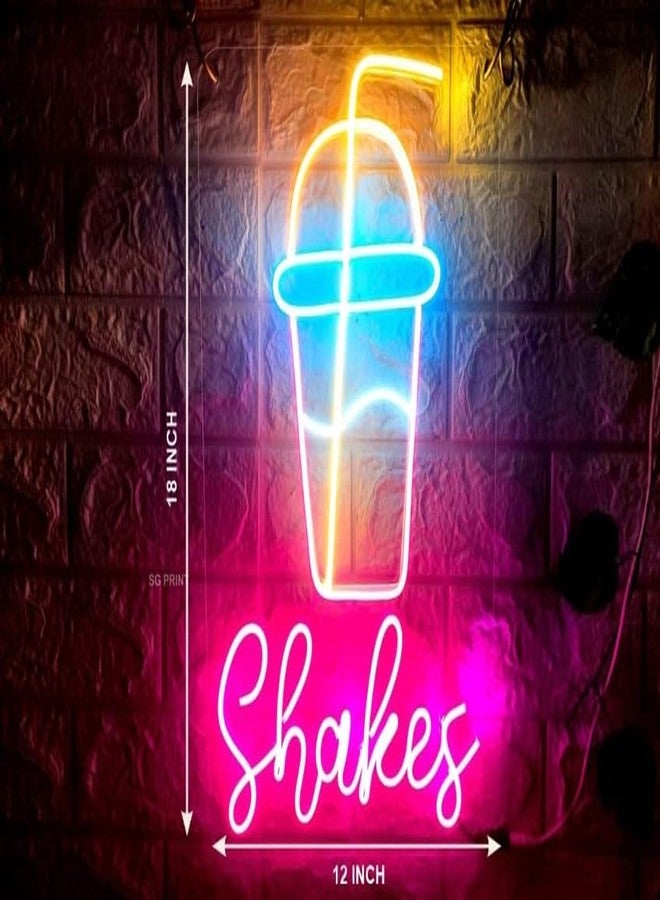 Wall Mitra Shake Neon Signs | Shakes Shop Neon Signs | Shakes Neon Light | Neon light | Shakes Neon Sign Light | Home Decor | Wall Decor| Room Decor(12x18) PINK+BLUE - Image 2